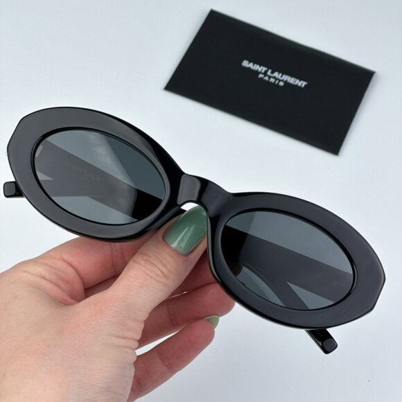 Saint Laurent SLM136 001 BRAND NEW Sunglasses Black Oval Women - Picture 2 of 14